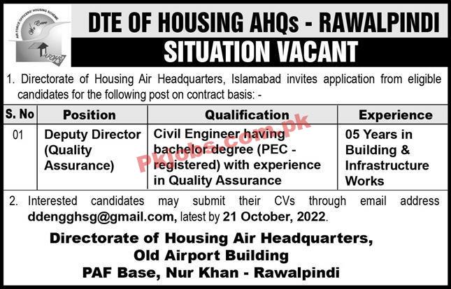 Jobs in DTE of Housing AHQs Rawalpindi