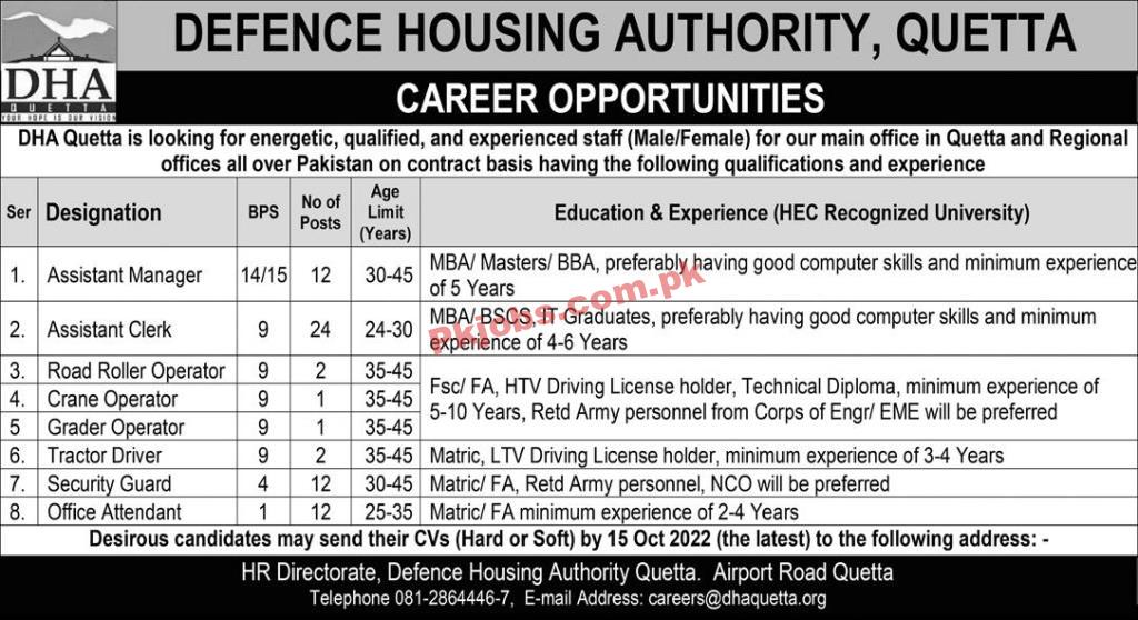 Jobs in Defence Housing Authority DHA Quetta