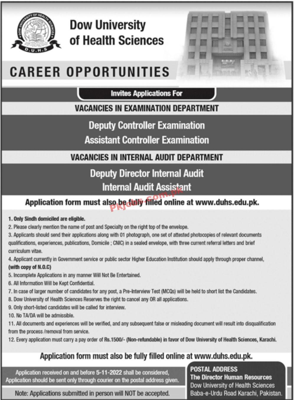 Jobs in Dow University of Health Sciences