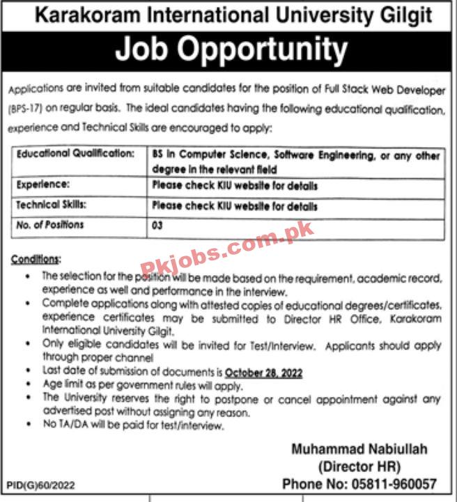 Jobs in Karakoram International University Gilgit