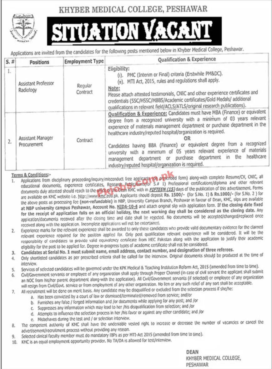 Jobs in Khyber Medical College