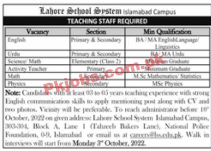 Jobs in Lahore School System