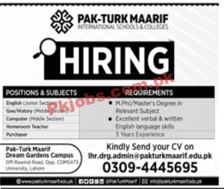 Jobs in Pak Turk Maarif International School & Colleges