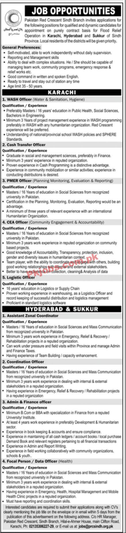 Jobs in Pakistan Red Crescent Sindh