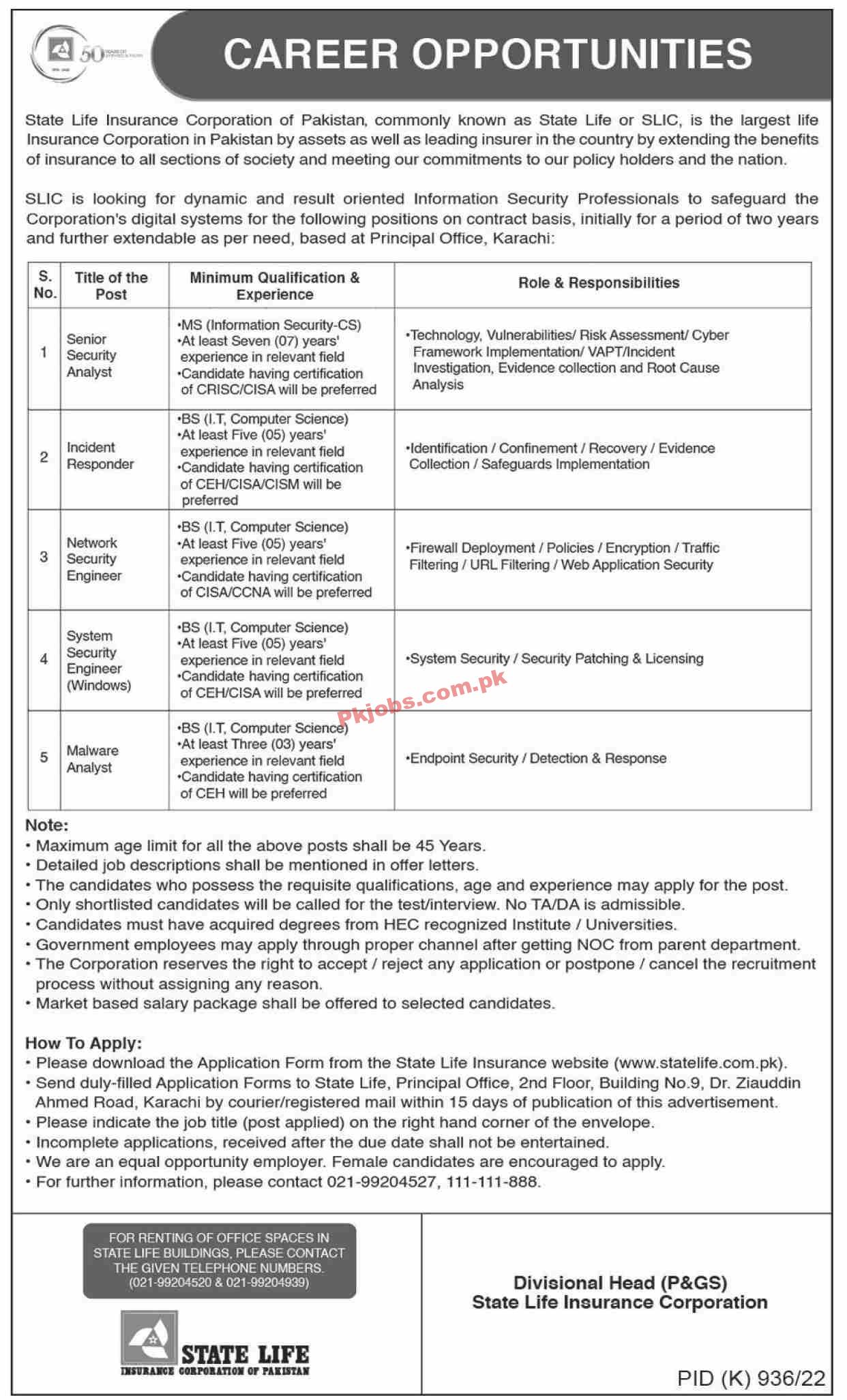 Jobs in State Life Insurance Corporation of Pakistan