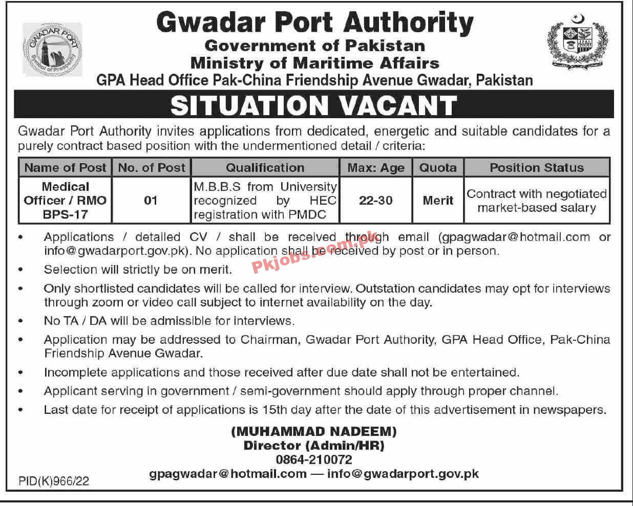 Ministry of Maritime Affairs Jobs 2022 | Gwadar Port Authority Headquarters Announced Latest Recruitment Jobs 2022
