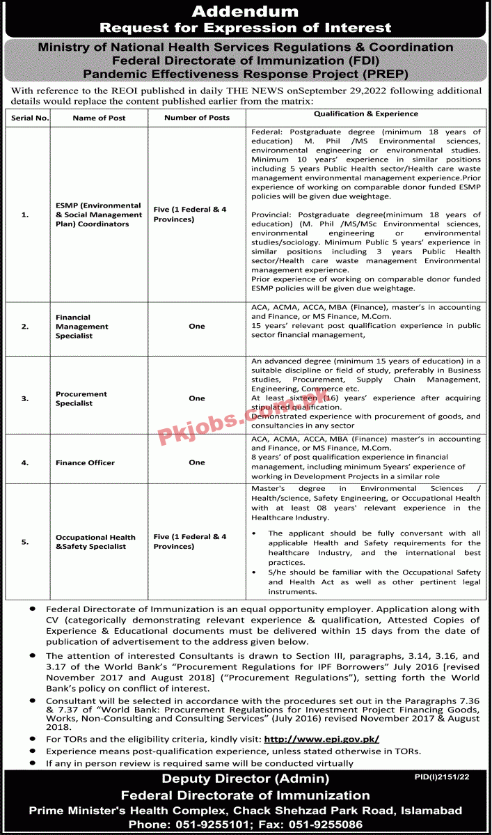 NHSRC Jobs 2022 | Ministry of National Health Services Regulations & Coordination Headquarters Announced Latest Recruitment Jobs 2022
