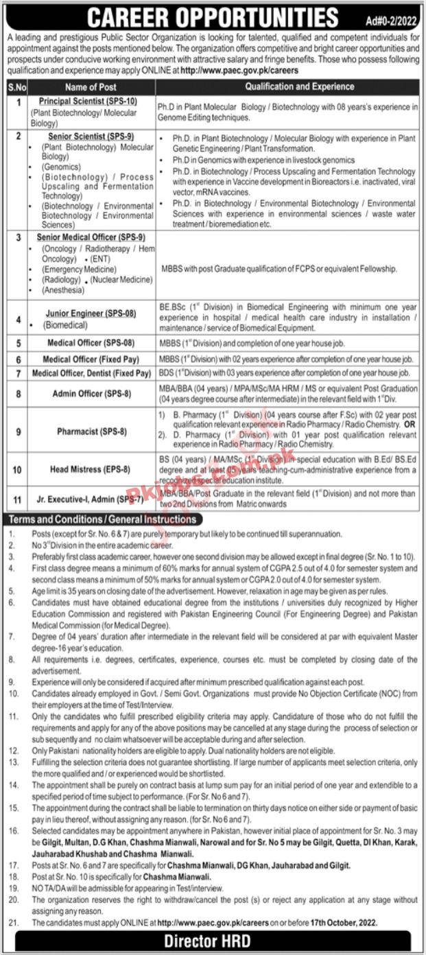 PAEC Jobs 2022 |Pakistan Atomic Energy Commission PAEC Headquarters Announced Latest Recruitment Jobs 2022