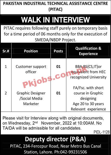 PITAC Jobs 2022 | Pakistan Industrial Technical Assistance Center PITAC Headquarters Announced Latest Recruitment Jobs 2022