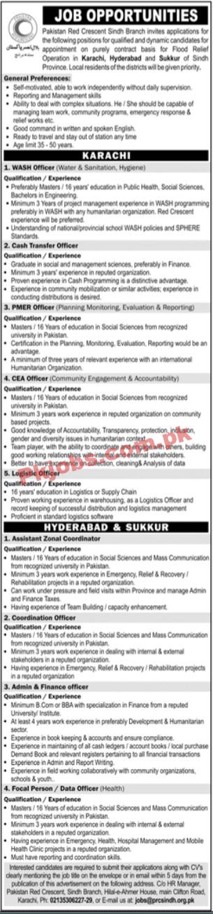 PRCS Jobs 2022 | Pakistan Red Crescent Society PRCS Headquarters Announced Latest Recruitment Jobs 2022