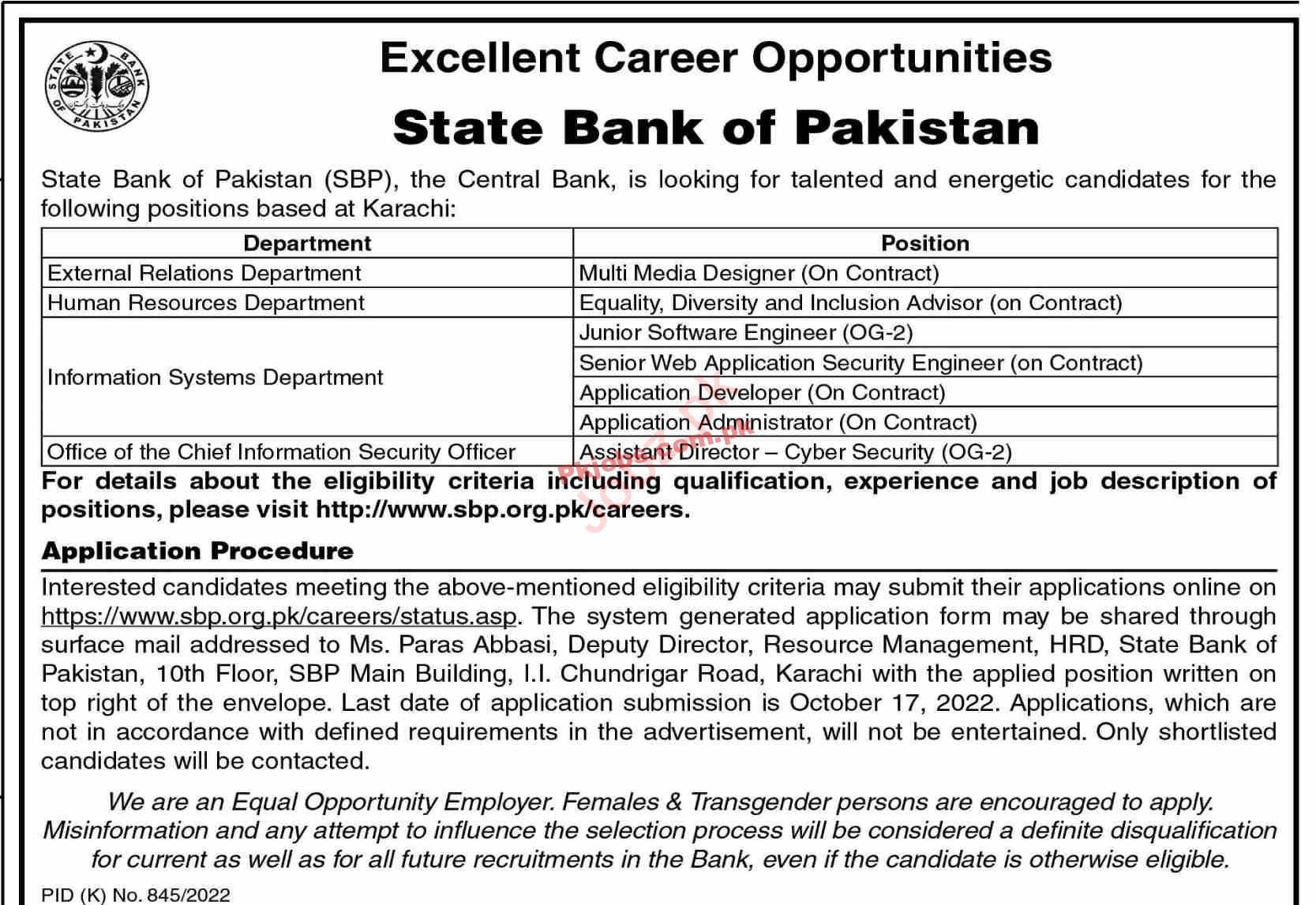 SBP Jobs 2022 | State Bank of Pakistan SBP Headquarters Announced Latest Recruitment Jobs 2022