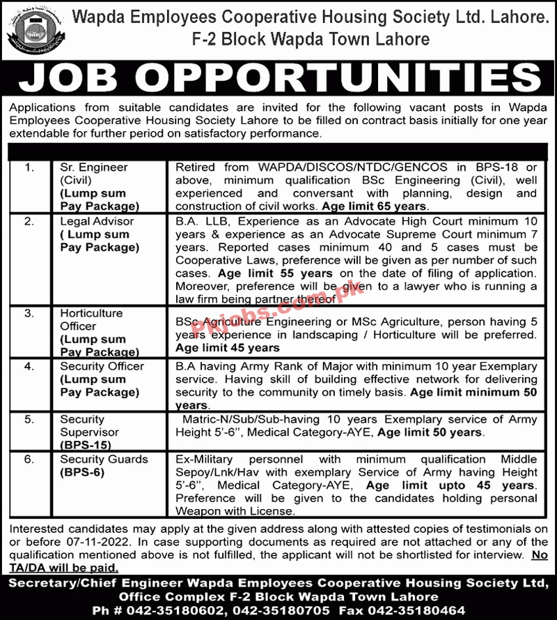 Wapda Housing Jobs 2022 | Wapda Employees Cooperative Housing Society Headquarters Announced Latest Recruitment Jobs 2022