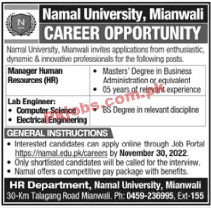 Jobs in Namal University Mianwali