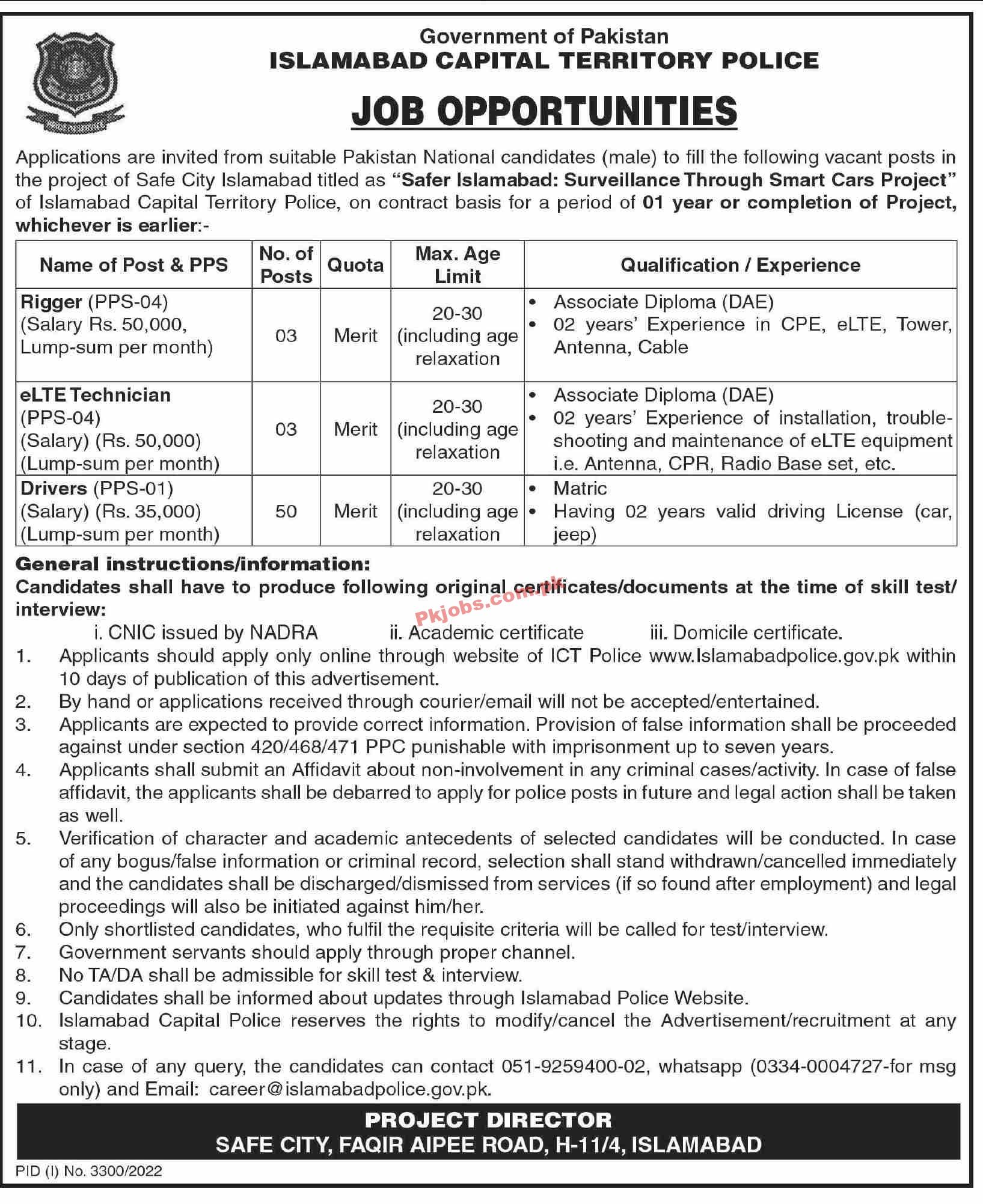 ICTP Jobs 2022 | Islamabad Capital Territory Police Headquarters Announced Latest Hiring