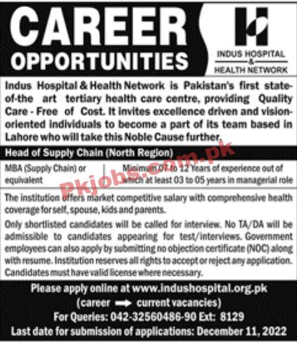 Jobs in Indus Hospital & Health Network