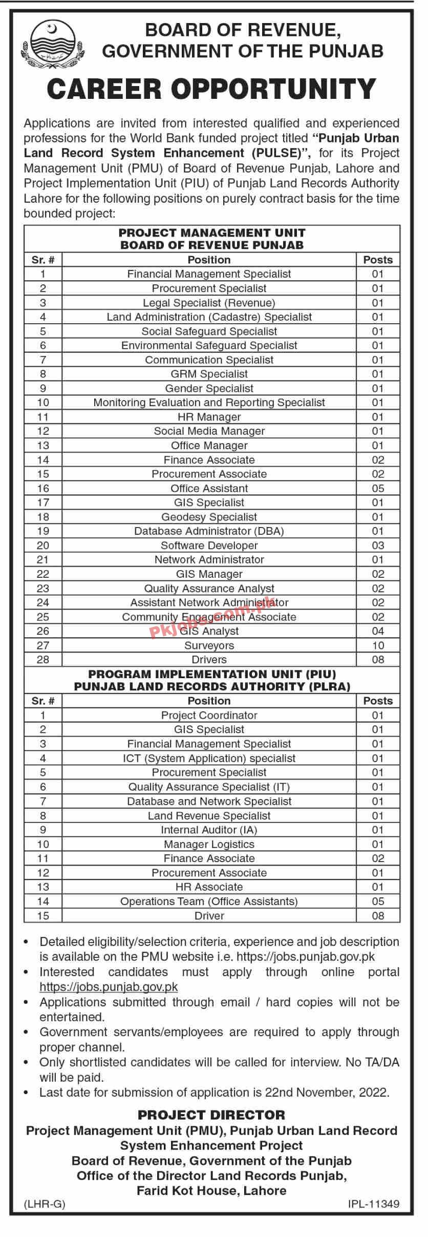 Board of Revenue Jobs 2022 | Directorate of Land Records Headquarters Announced Latest Recruitment Jobs 2022