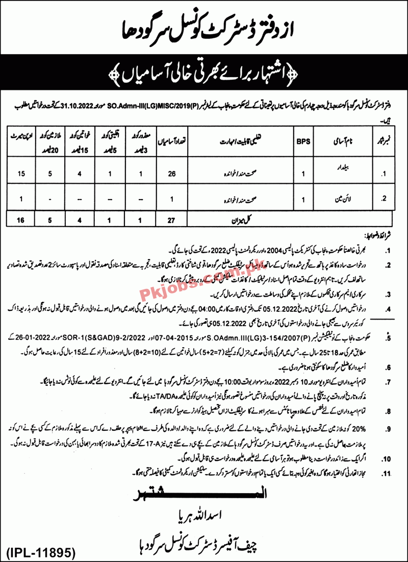 Jobs in District Council Sargodha