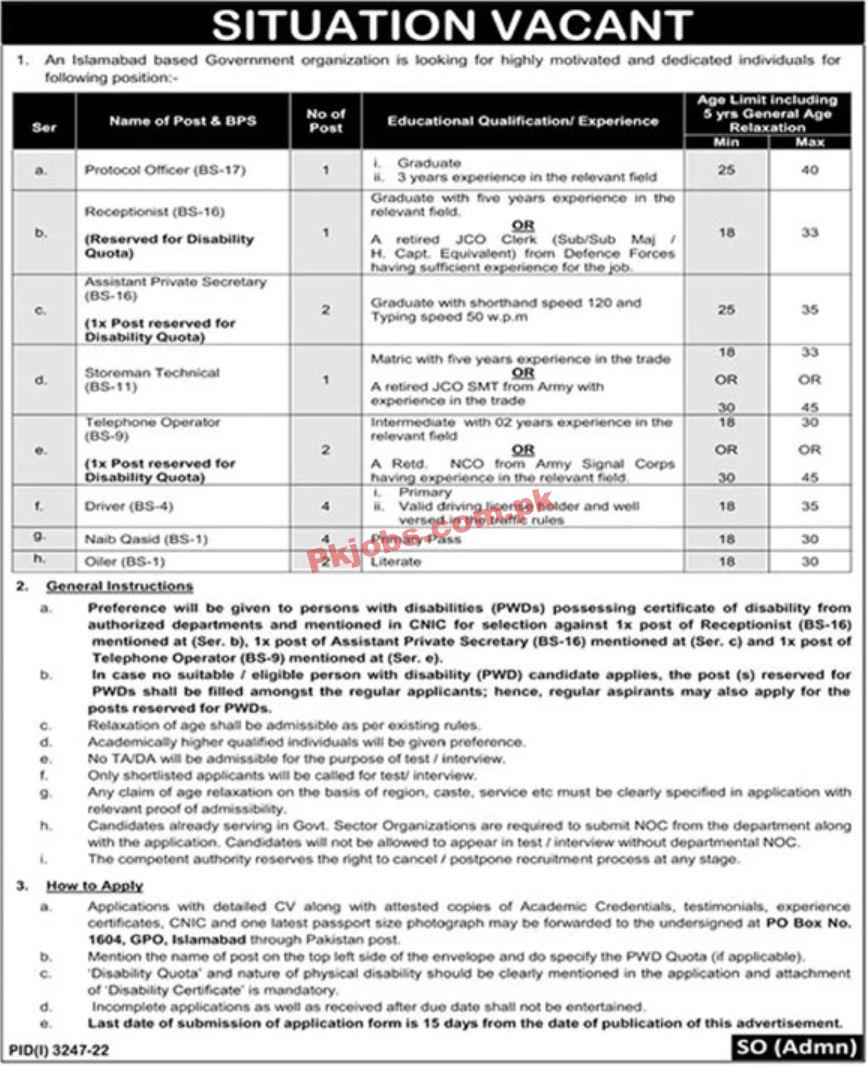 Jobs in Government Organization Islamabad