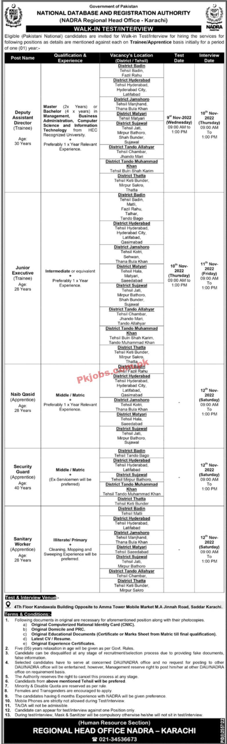 Jobs in Government of Pakistan NADRA