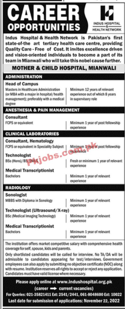 Jobs in Indus Hospital & Health Network