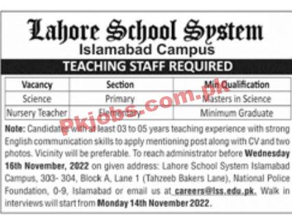 Jobs in Lahore School System