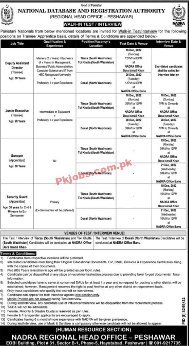 Jobs in NADRA Peshawar