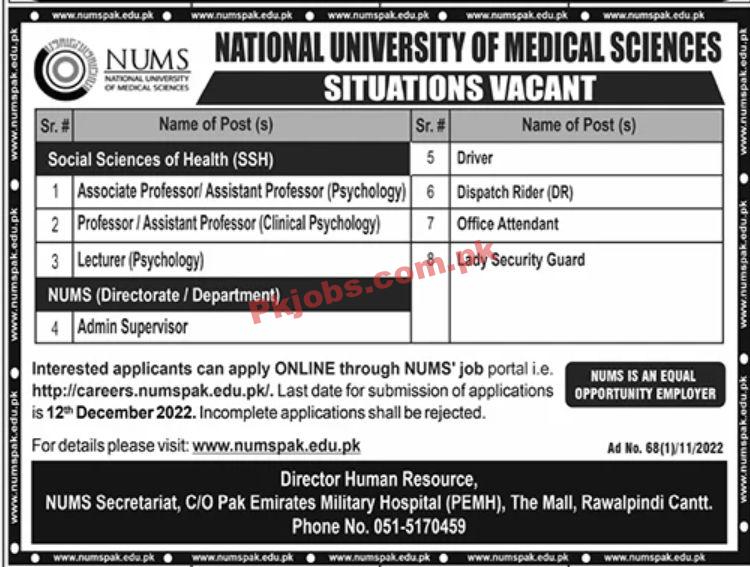 Jobs in National University of Medical Sciences NUMS