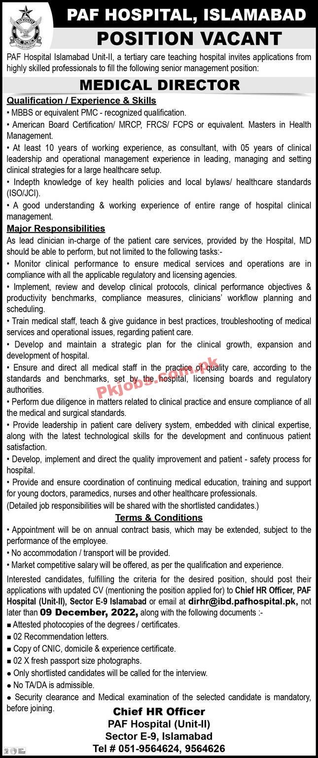 Jobs in PAF Hospital Islamabad