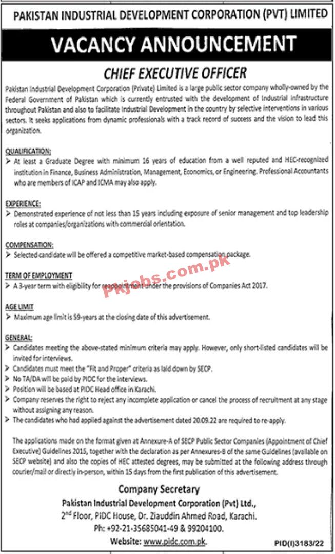 Jobs in Pakistan Industrial Development Corporation Pvt Limited