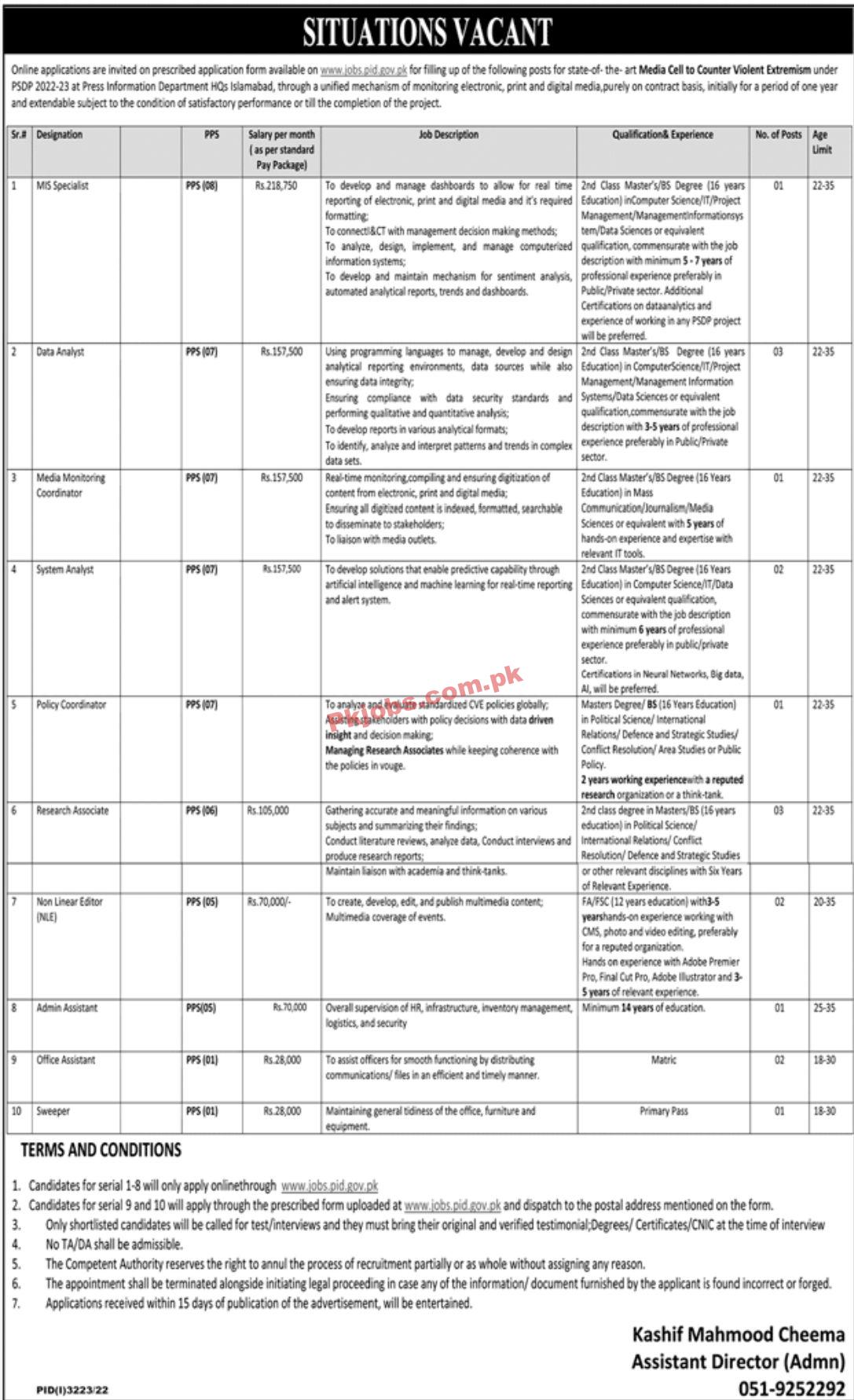 Jobs in Press Information Department HQs Islamabad