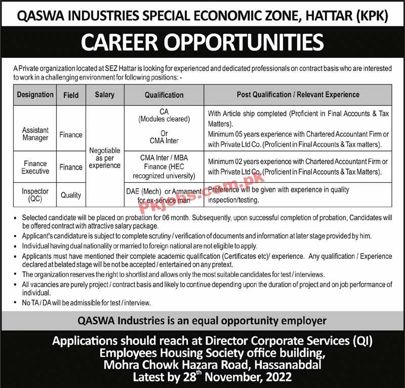 Jobs in Qaswa Industries Special Economic Zone Hattar