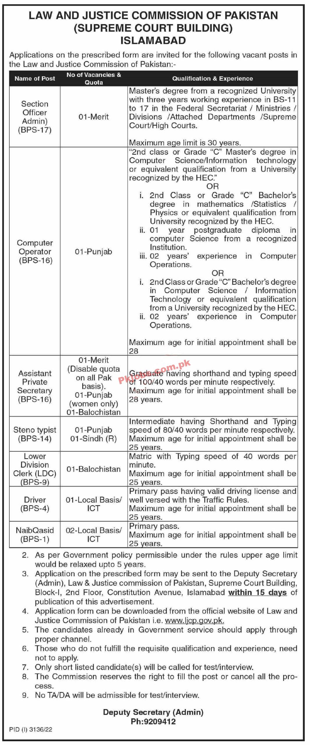 Law and Justice Jobs 2022 | Law and Justice Commission of Pakistan Headquarters Announced Latest Hiring