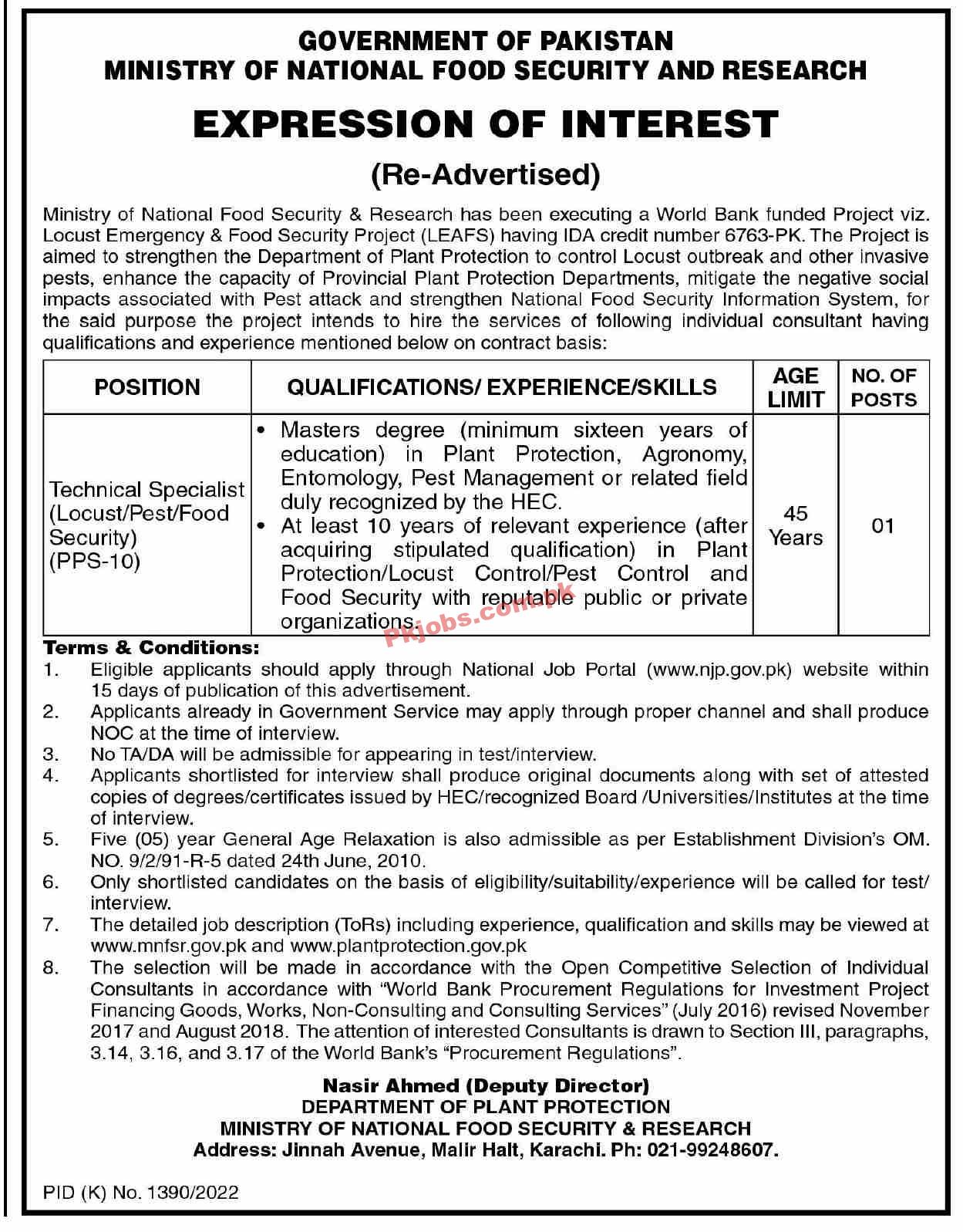 MNFSR Jobs 2022 | Ministry of National Food Security & Research Headquarters Announced Latest Hiring