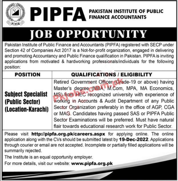 PIPFA Jobs 2022 | Pakistan Institute of Public Finance Accountants Headquarters Announced Latest Recruitments
