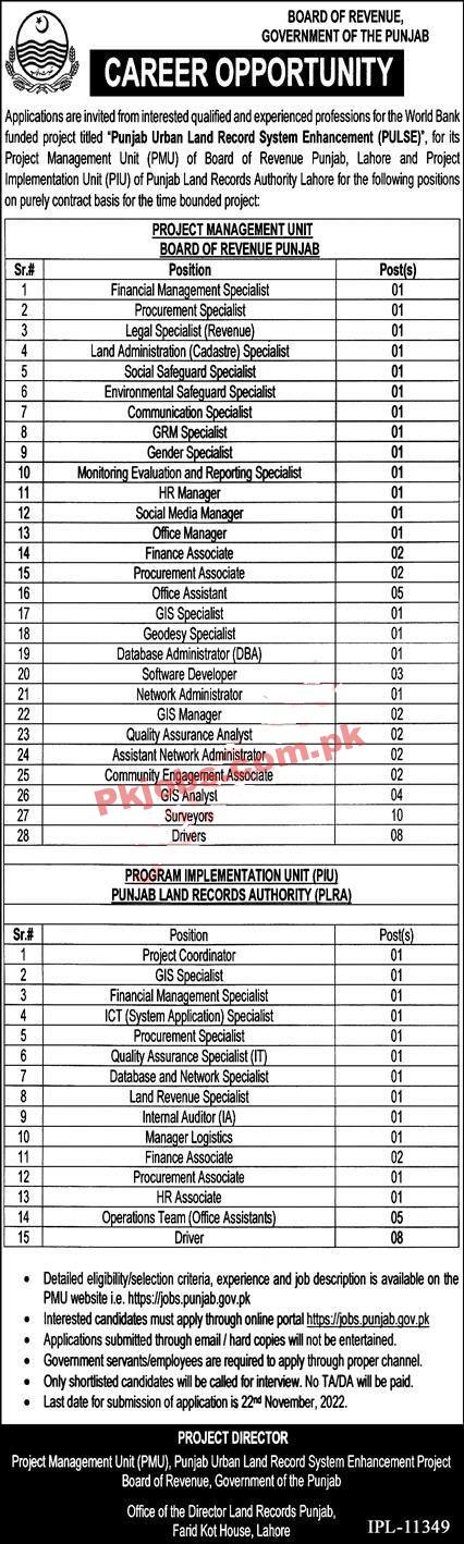 PLRA Jobs 2022 | Punjab Land Records Authority Headquarters Announced Latest Recruitment Jobs 2022