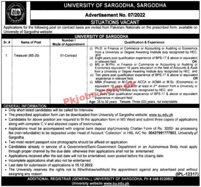 UOS Jobs 2022 | University of Sargodha Headquarters Announced Latest Recruitments