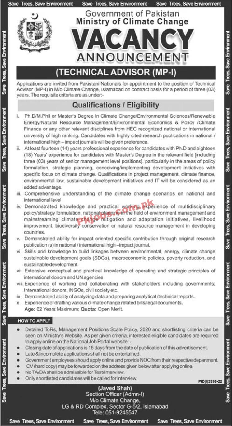 Jobs in Government of Pakistan Ministry of Climate Change