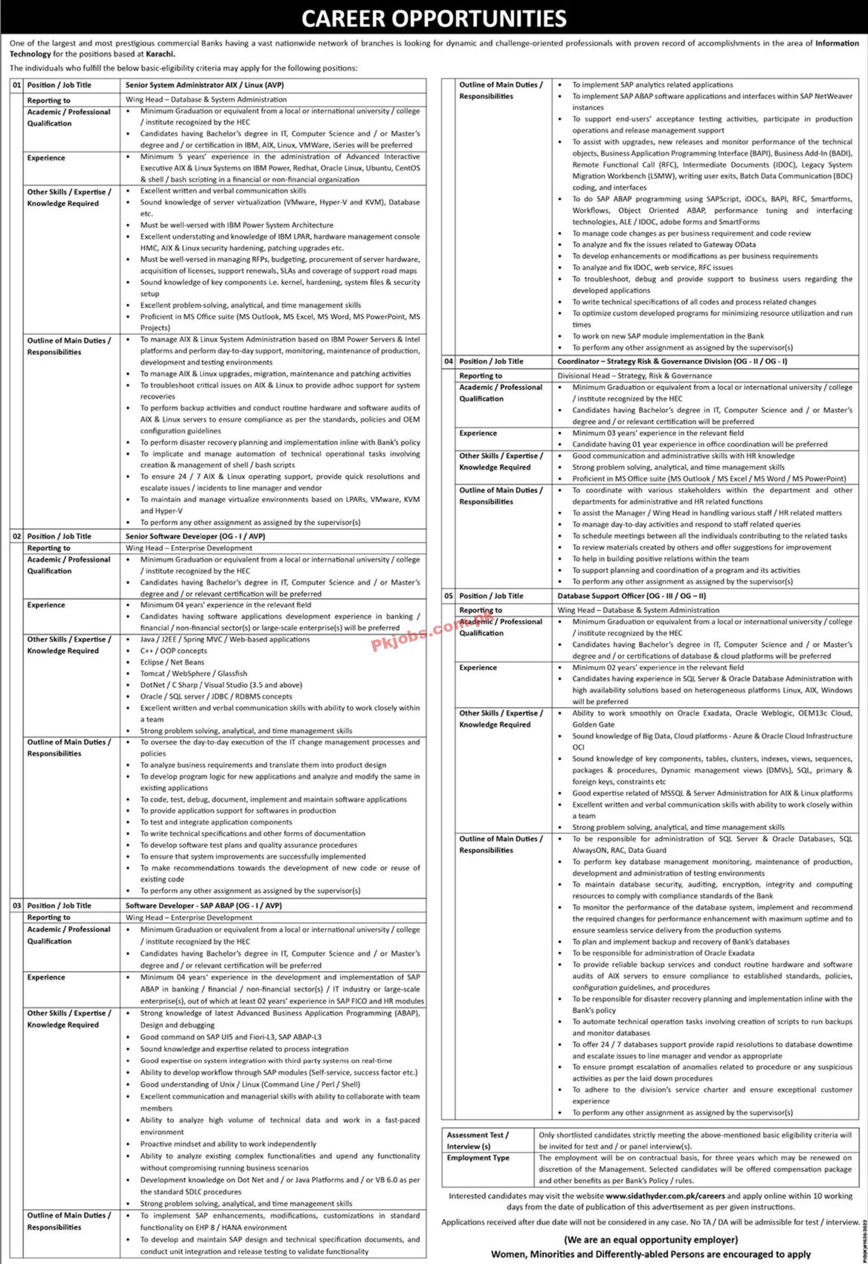 Jobs in Prestigious Commercial Banks