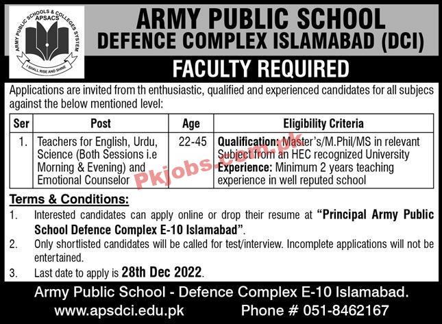 APS Jobs 2022 | Army Public School Headquarters Announced Latest Hiring