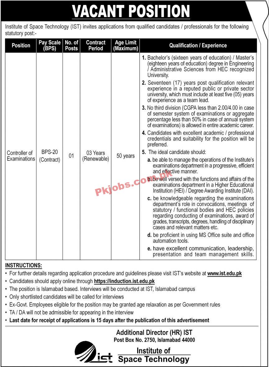 IST Jobs 2022 | Institute of Space Technology Headquarters Announced Latest Hiring