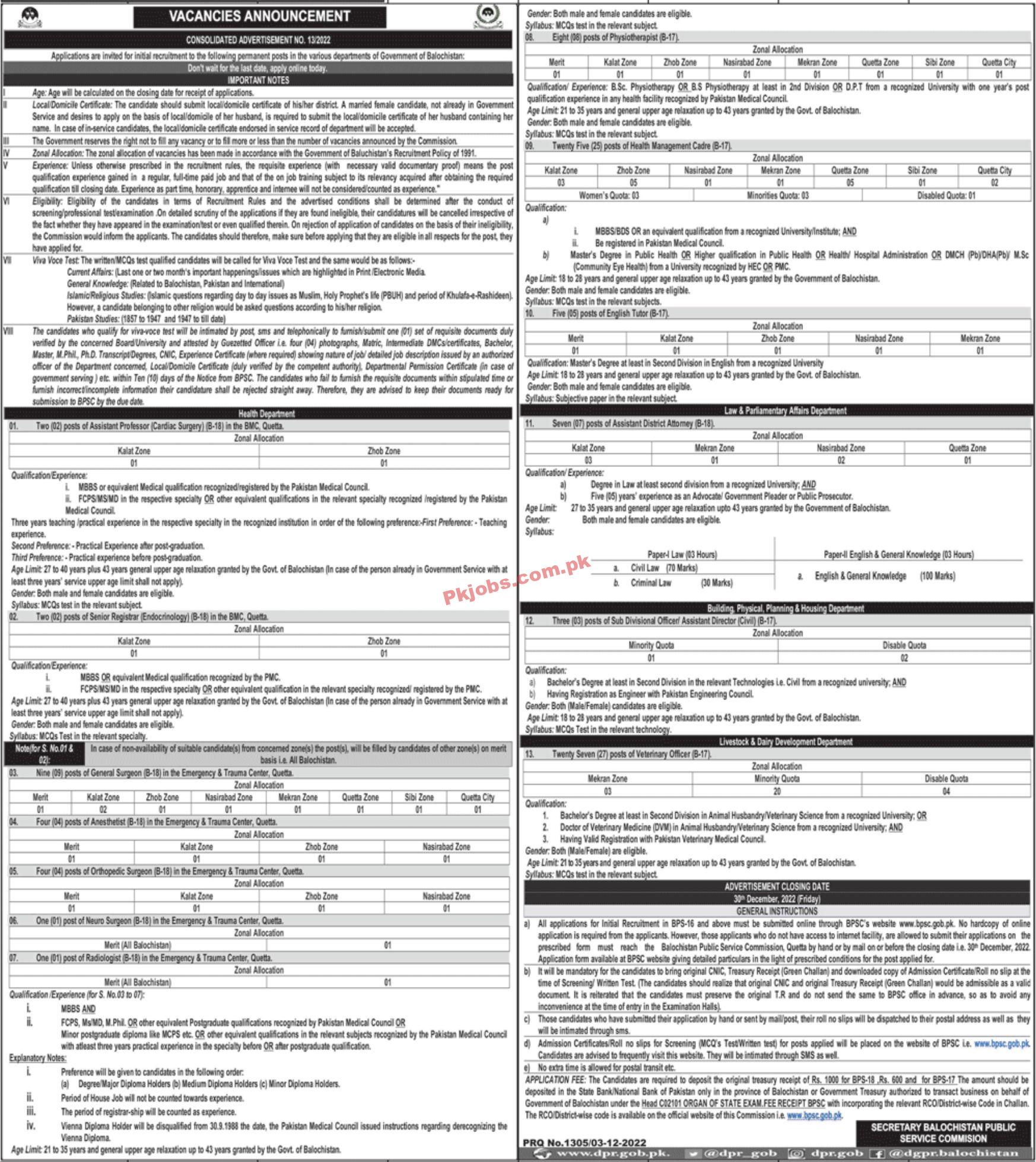 Jobs in Balochistan Public Service Commission BPSC