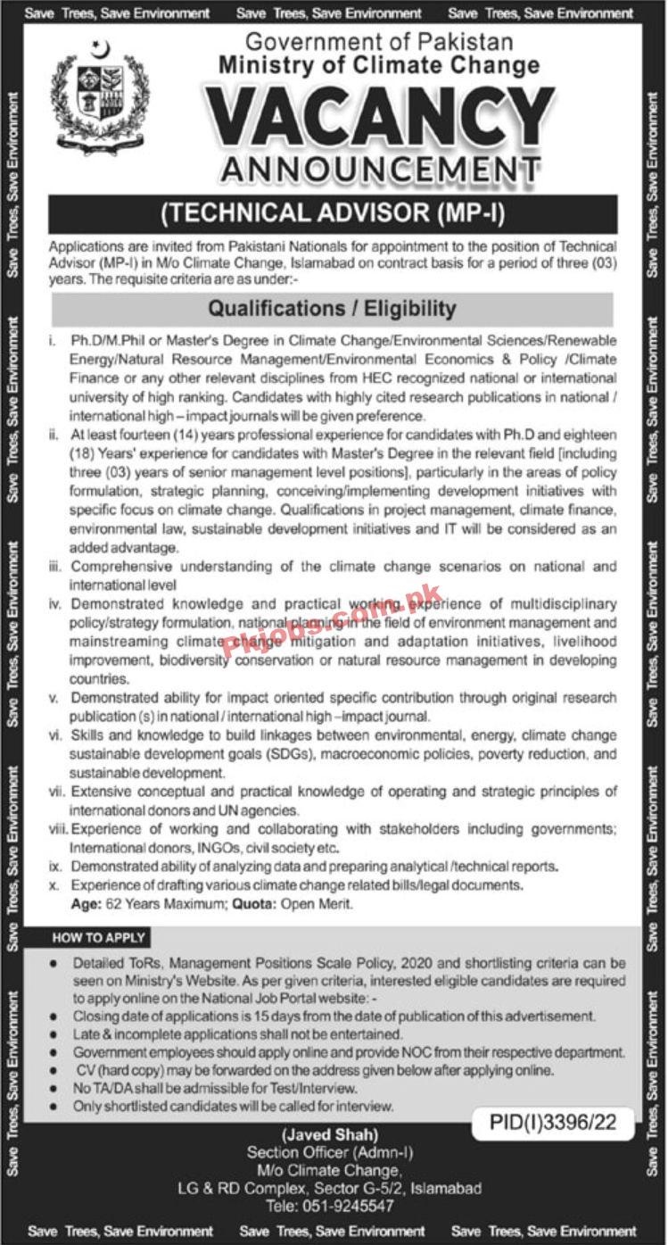 Jobs in Government of Pakistan Ministry of Climate Change