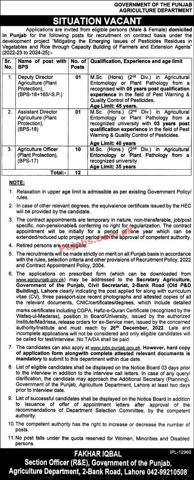 Jobs in Government of the Punjab Agriculture Department