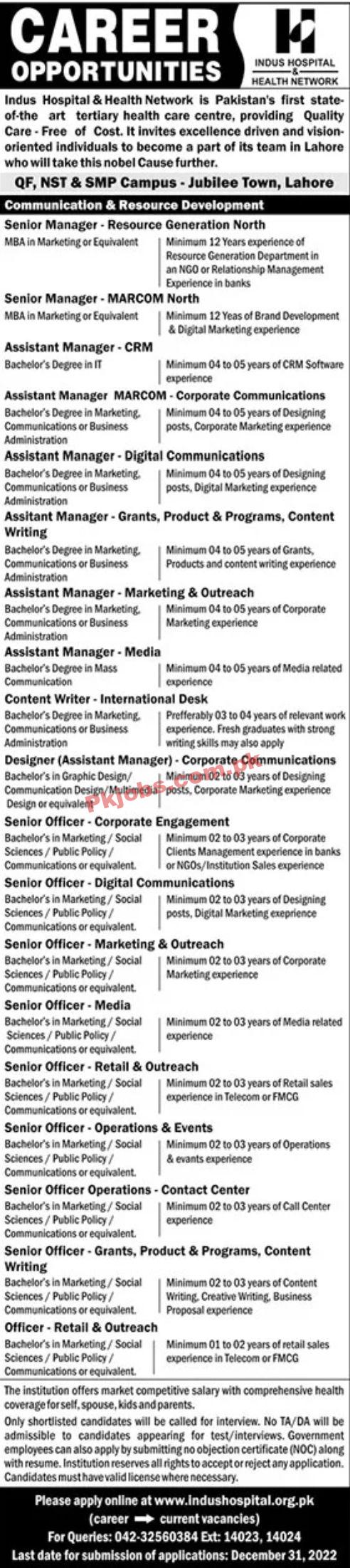 Jobs in Indus Hospital & Health Network