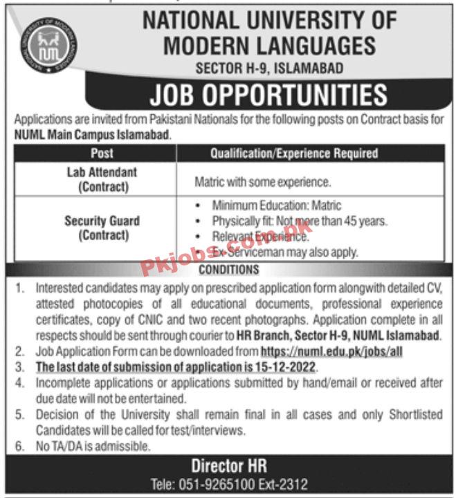 Jobs in NUML Islamabad