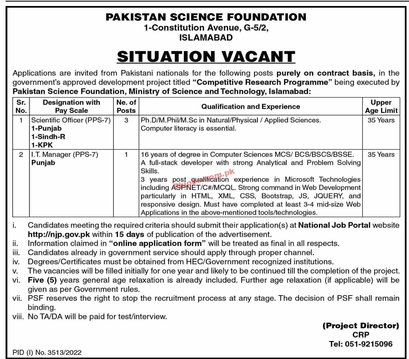 Jobs in Pakistan Science Foundation