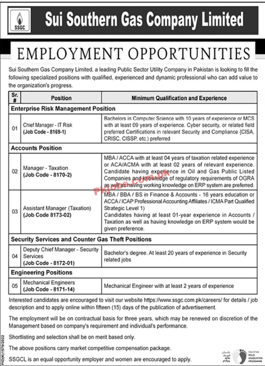 Jobs in Sui Southern Gas Company Limited SSGC