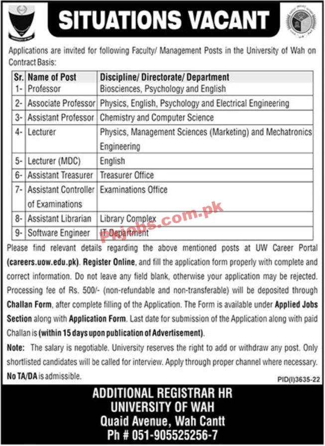 Jobs in University of Wah