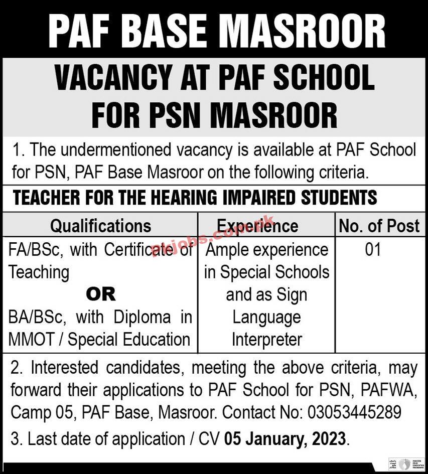 PAF School Jobs 2023 | PAF School for Special Education Headquarters Announced Latest Hiring
