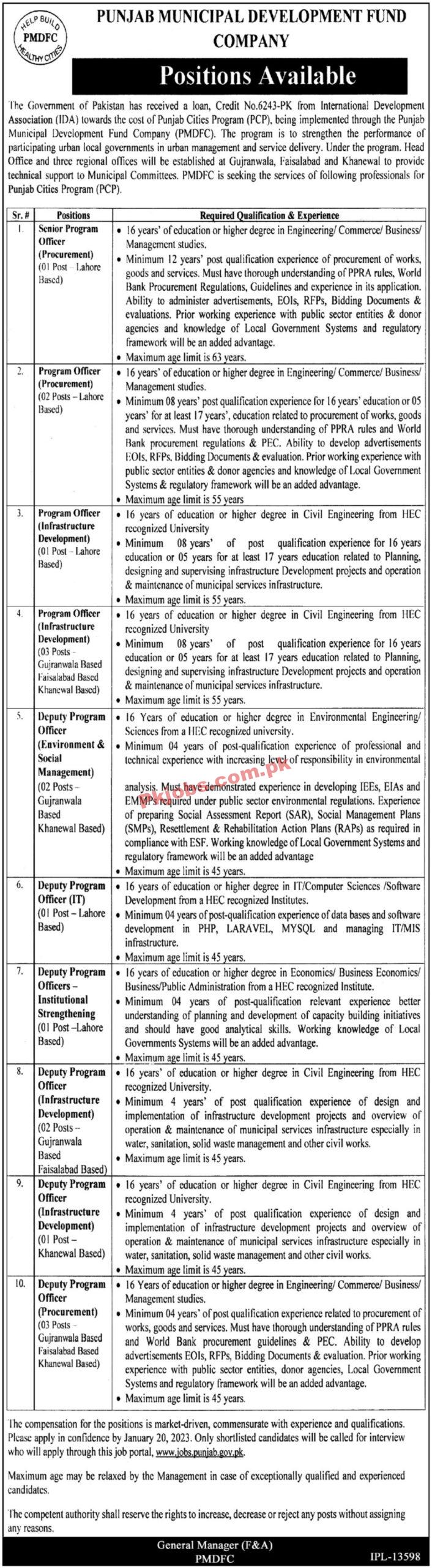 PMDFC Jobs 2023 | Punjab Municipal Development Fund Company Headquarters Announced Latest Recruitments